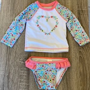 🌸 💦 ☀️ Cat & Jack Baby Girl Long Sleeve Rashguard Bathing Suit 2 Piece Set